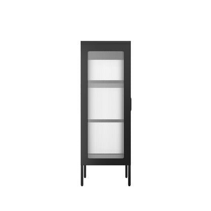 Barla Black Steel Metal 2 Reeded Glass Door Cabinet