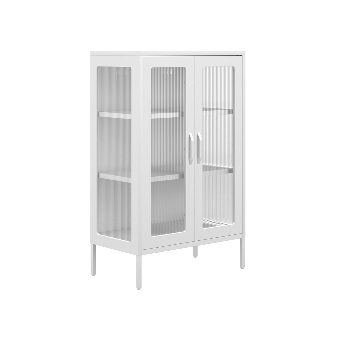 Bramblewood White Metal Steel Cabinet 2 Glass Door 3 Shelves