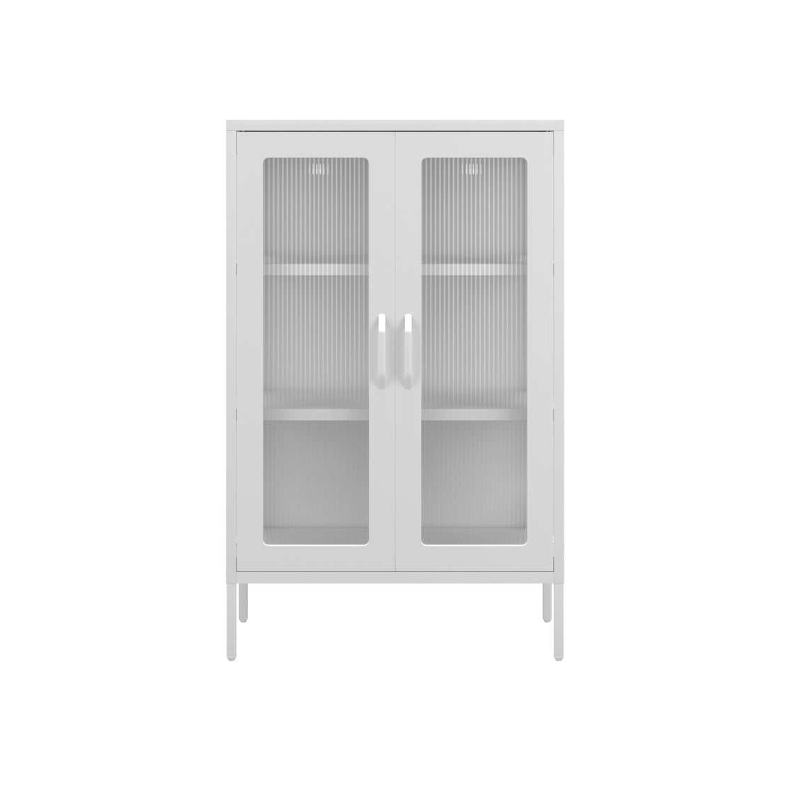 Bramblewood White Metal Steel Cabinet 2 Glass Door 3 Shelves
