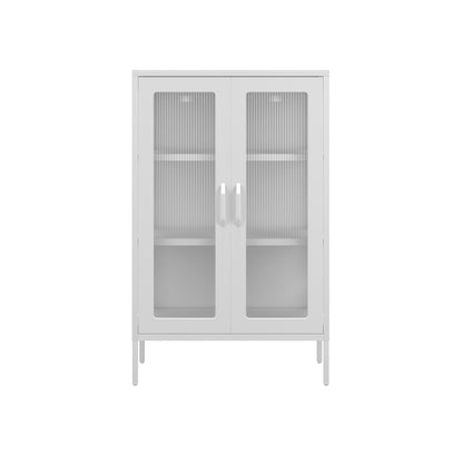 Bramblewood White Metal Steel Cabinet 2 Glass Door 3 Shelves
