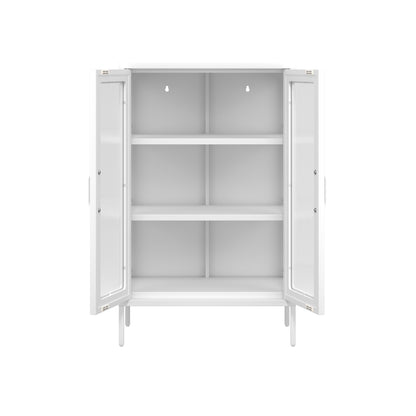 Bramblewood White Metal Steel Cabinet 2 Glass Door 3 Shelves