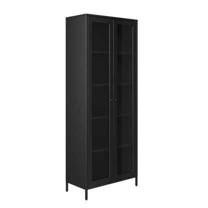 Barla Black Steel Metal Display Cabinet 2 Glass Doors