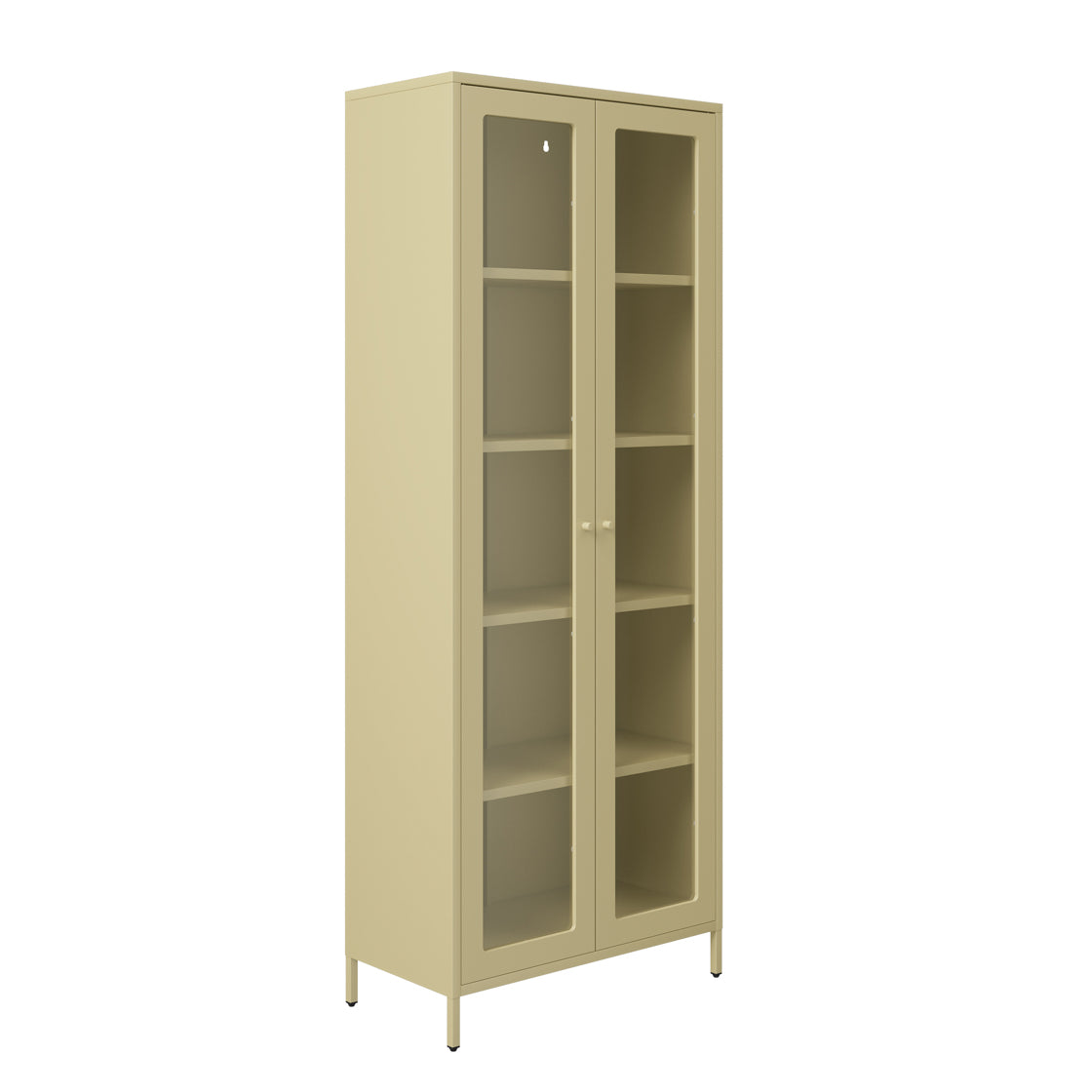 Barla Beige Cream Steel Metal Display Cabinet 2 Glass Doors