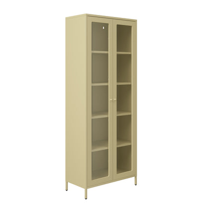 Barla Beige Cream Steel Metal Display Cabinet 2 Glass Doors