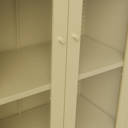 Barla Beige Cream Steel Metal Display Cabinet 2 Glass Doors