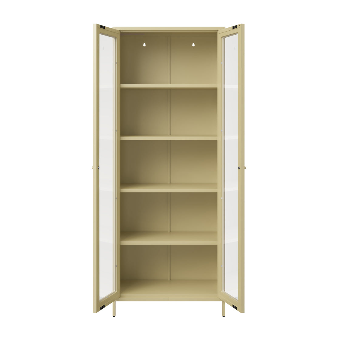 Barla Beige Cream Steel Metal Display Cabinet 2 Glass Doors