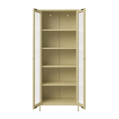Barla Beige Cream Steel Metal Display Cabinet 2 Glass Doors