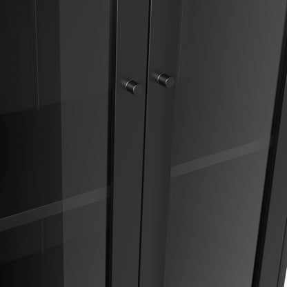 Barla Black Steel Metal Display Cabinet 2 Glass Doors