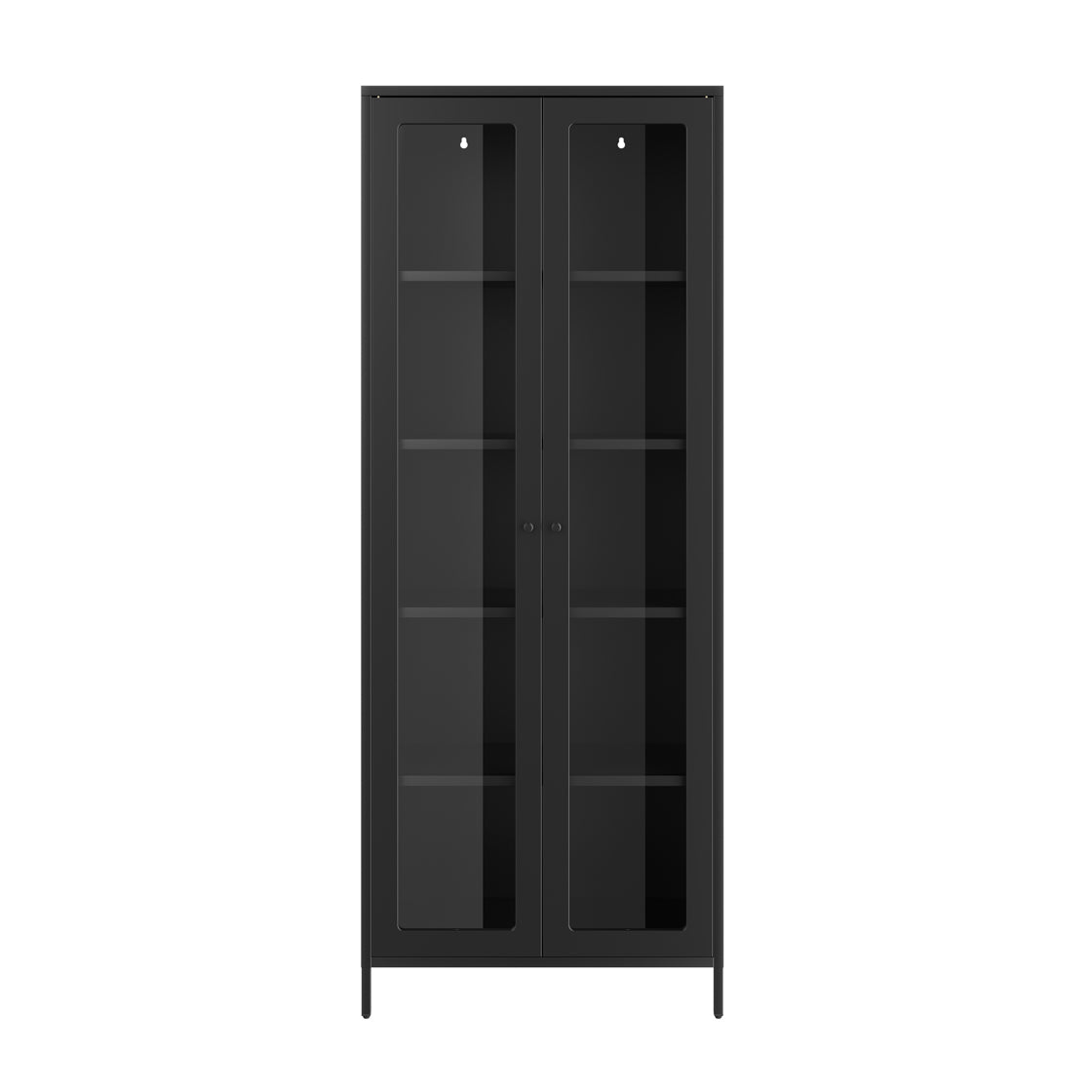 Barla Black Steel Metal Display Cabinet 2 Glass Doors