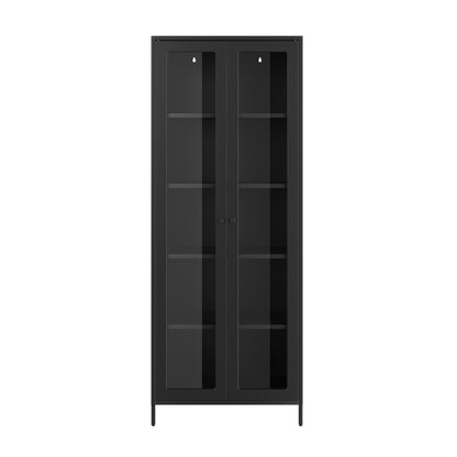 Barla Black Steel Metal Display Cabinet 2 Glass Doors