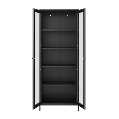 Barla Black Steel Metal Display Cabinet 2 Glass Doors