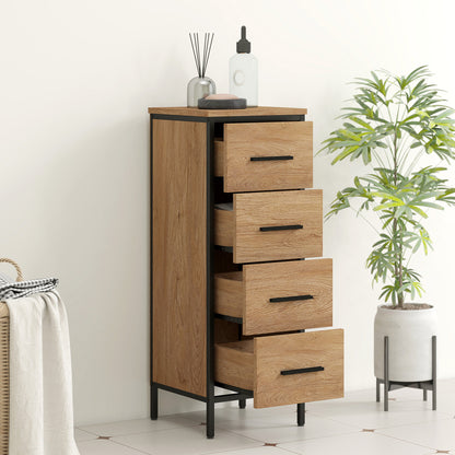Nita Narrow Bathroom Storage Cabinet With 4 Drawers Oak Finish