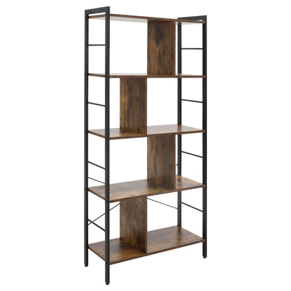 Nofa Luno Metal And Wood Rustic Brown And Black 5 Tier Industrial OFauxn Shelf Bookcase