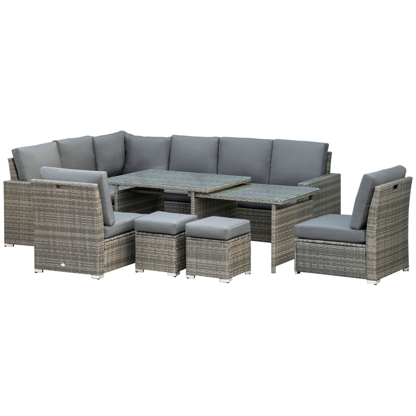 Rokane Rattan Grey 10 Seater Garden Sofa Set With Extending Dining Table