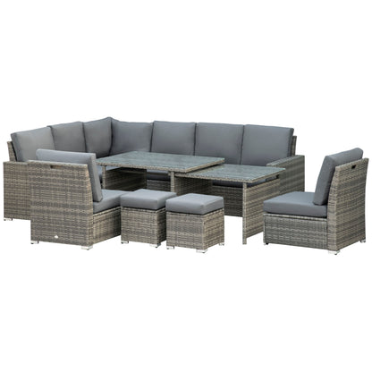 Rokane Rattan Grey 10 Seater Garden Sofa Set With Extending Dining Table