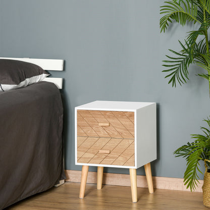 Sutare Wood Natural Finish 2 Drawer Bedside Table with Chevron Design