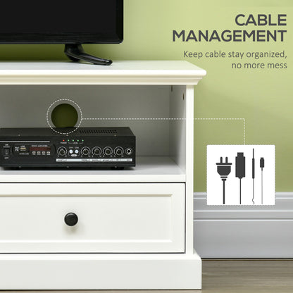 Letoco Yoyo Wooden White Compact TV Stand With Drawers OFauxn Storage And Cable Management For Screens Up To 45 Inches