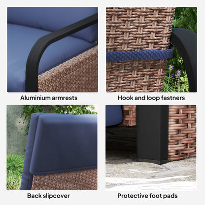 Elva Brown Rattan And Blue Cushion Reclining Outdoor Armchair