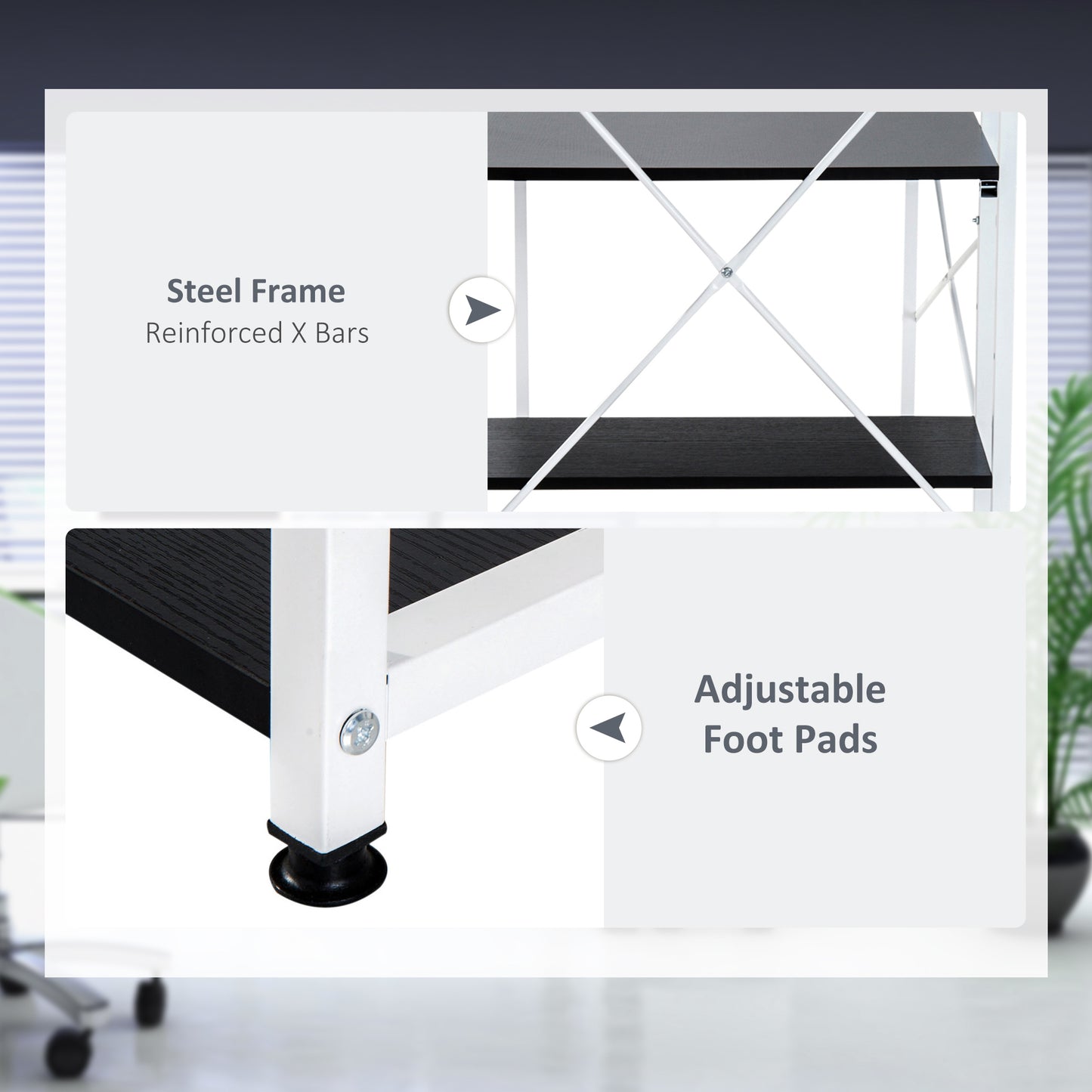 Kecodo 120cm Metal And Wooden Black And White Reversible Industrial Desk With Side Shelving