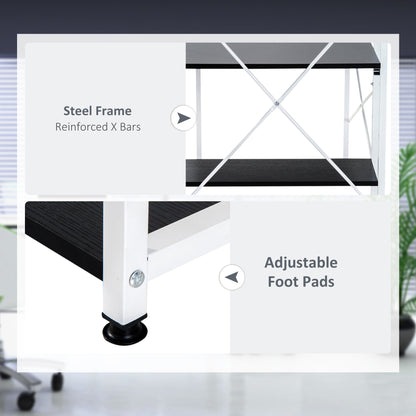Kecodo 120cm Metal And Wooden Black And White Reversible Industrial Desk With Side Shelving