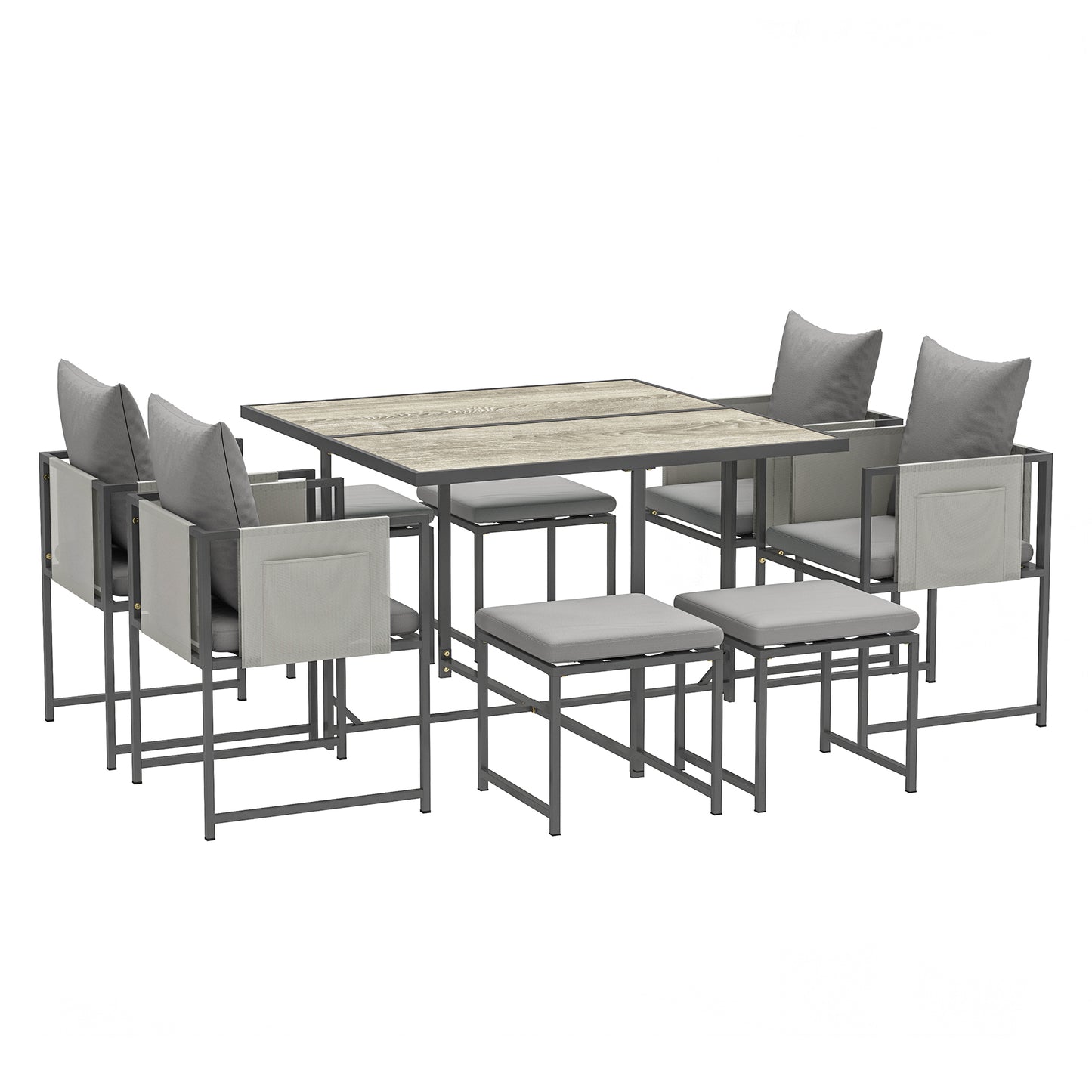Layori 8 Seater Grey Steel Frame Garden Dining Set