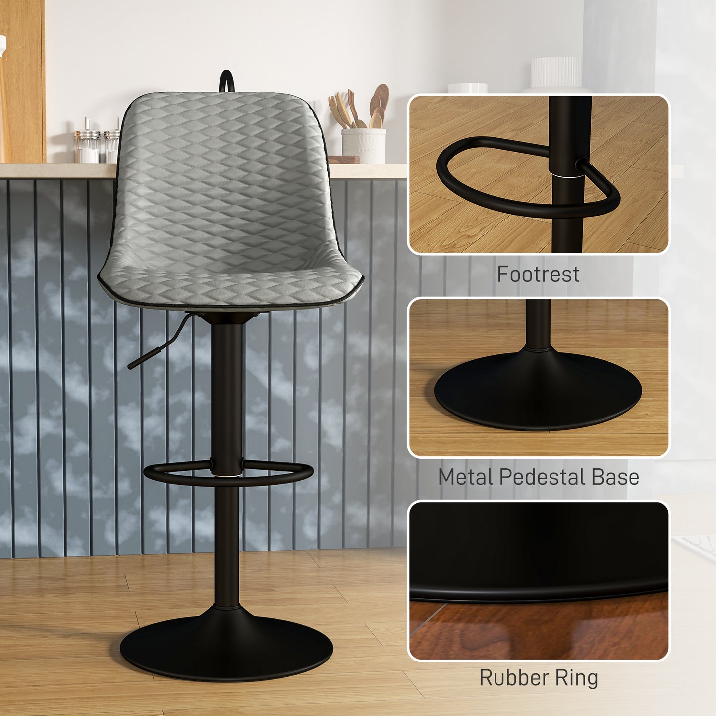 Sota Faux Leather Grey Bar Stools Set Of 2 With Padded Seats