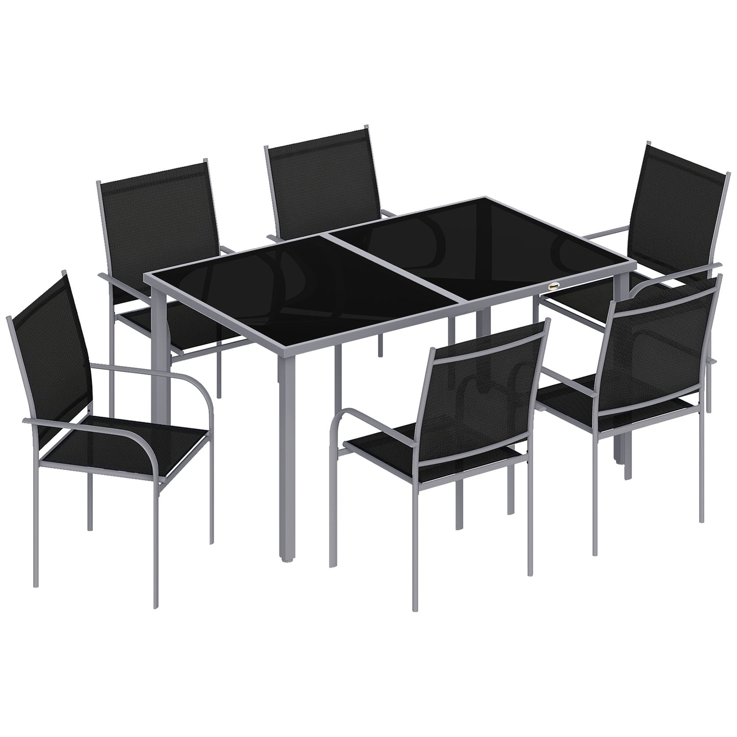Fivedi 6 Seater Outdoor Garden Dining Set Tempered Glass Top Table and Stackable Mesh Chairs