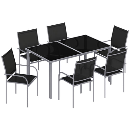 Fivedi 6 Seater Outdoor Garden Dining Set Tempered Glass Top Table and Stackable Mesh Chairs