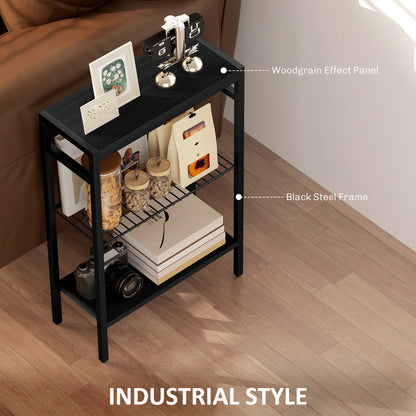 Notosu Metal And Wooden Black Industrial 3 Shelf Side Table