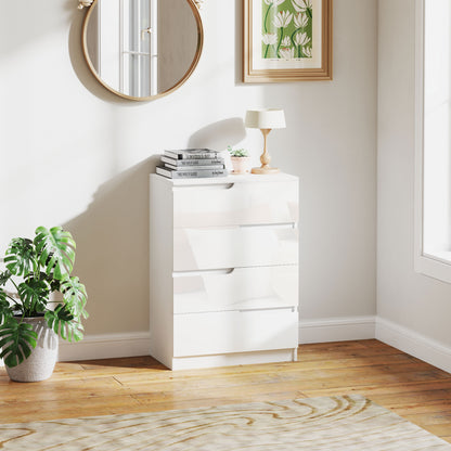 Valudi High Gloss White 4 Drawer Chest With Gloss Front Panels