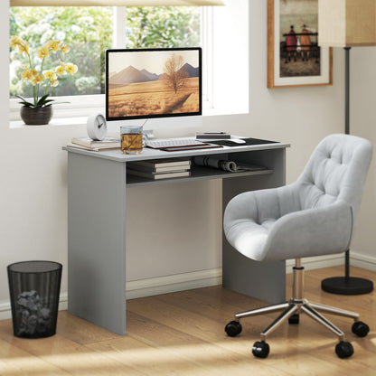 Cottare 90cm Wooden Grey Compact Writing Desk With Storage Shelf