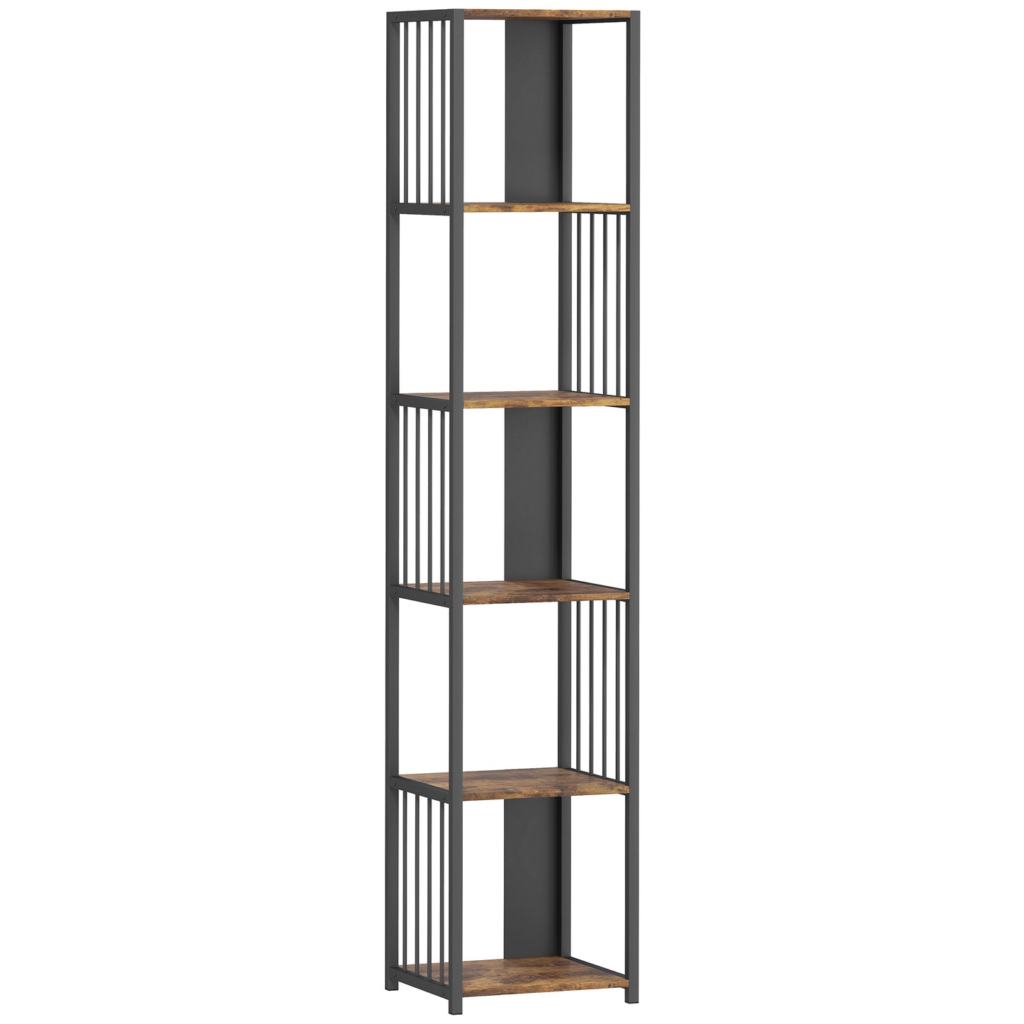 Remo Metal And Wood Rustic Brown 5 Tier Bookshelf With Steel Frame
