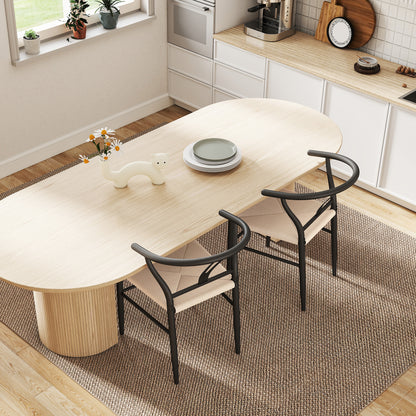 Ranopa Woven Hemp And Wood Black And Beige Dining Chairs Set Of 2 With Y ShaFauxd Backrest