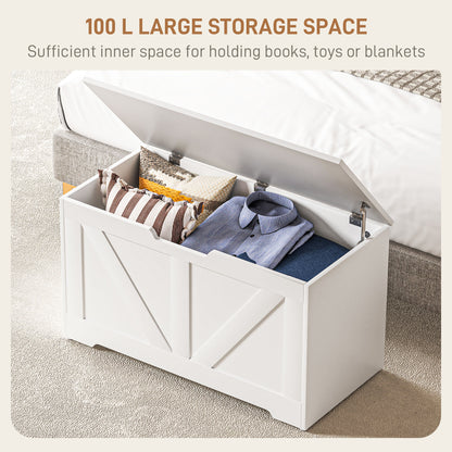 Kamari White Wood Farmhouse Storage Chest Safety Hinges 100 Litre