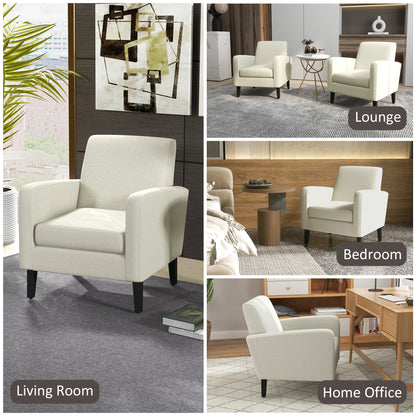 Venena Cream Fabric Upholstered White Accent Chair With Black Wooden Legs