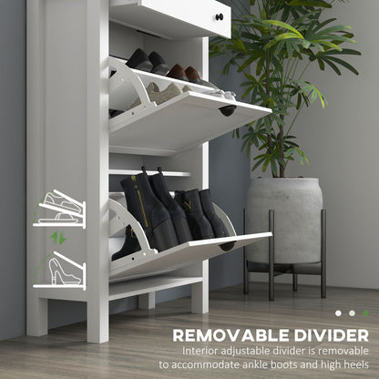 Sora Wooden White Slim Shoe Cabinet With 2 Flip Drawers