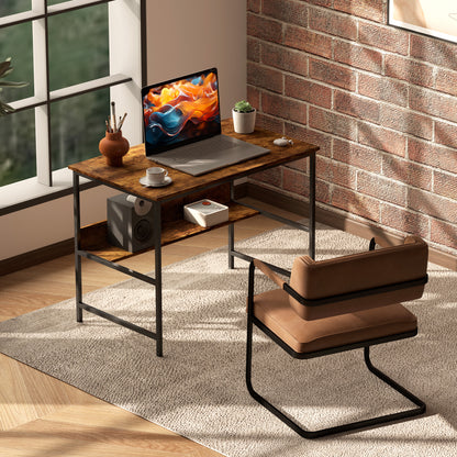 Kesare 100cm Wooden Rustic Brown 2 Tier Home Office Desk