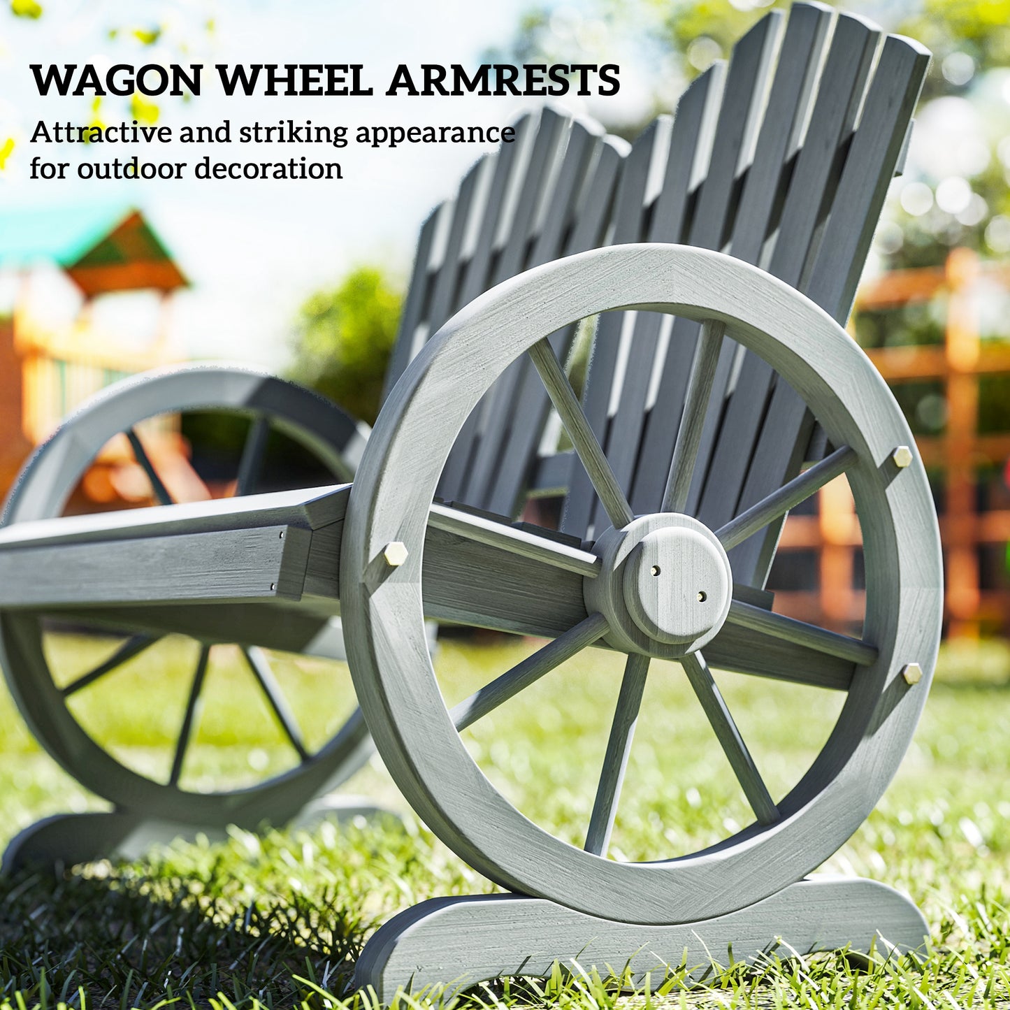 Zittuso Fir Grey Wood Garden Loveseat With Wagon Wheel Style Armrests