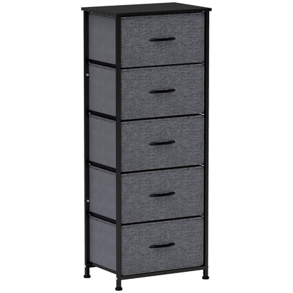 Ralora Metal And Fabric Dark Grey 5 Drawer Industrial Storage Dresser With Steel Frame