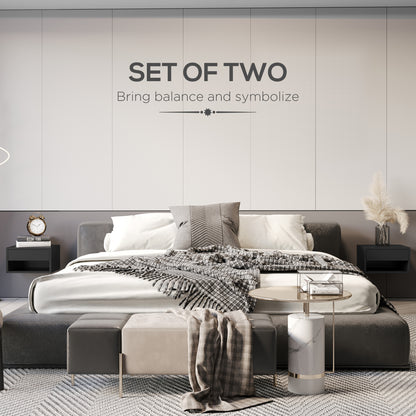 Fisaro Set Of 2 High Gloss Black Floating Bedside Tables 1 Drawer 1 Shelf