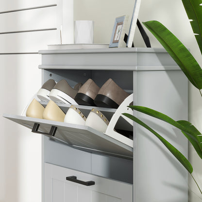 Falifa Wooden Grey Minimal 2 Drawer Shoe Cabinet For 10 Pairs