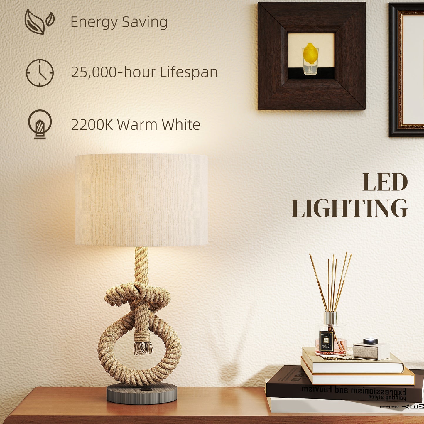 Releta Metal And Fabric Nautical LED Table Lamp With USB Charging Port