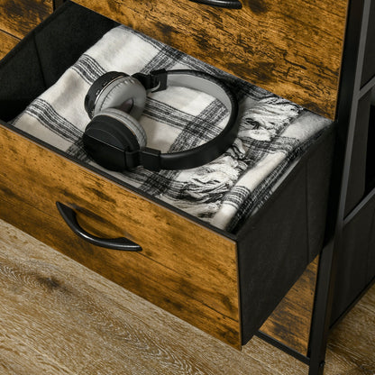 Rasozi Metal And Fabric Rustic Brown 5 Drawer Industrial Storage Chest With Shelf Shelf