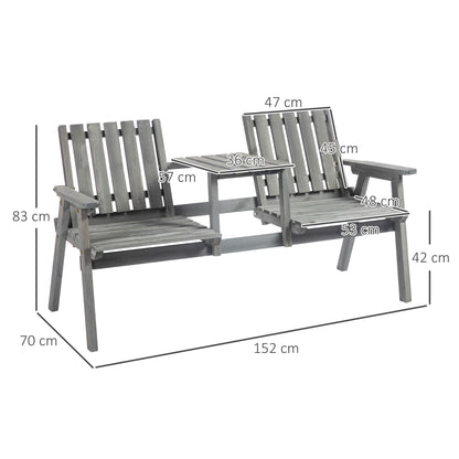 Sasumi Grey Wooden 2 Seater Slatted Bistro Set with Integrated Table