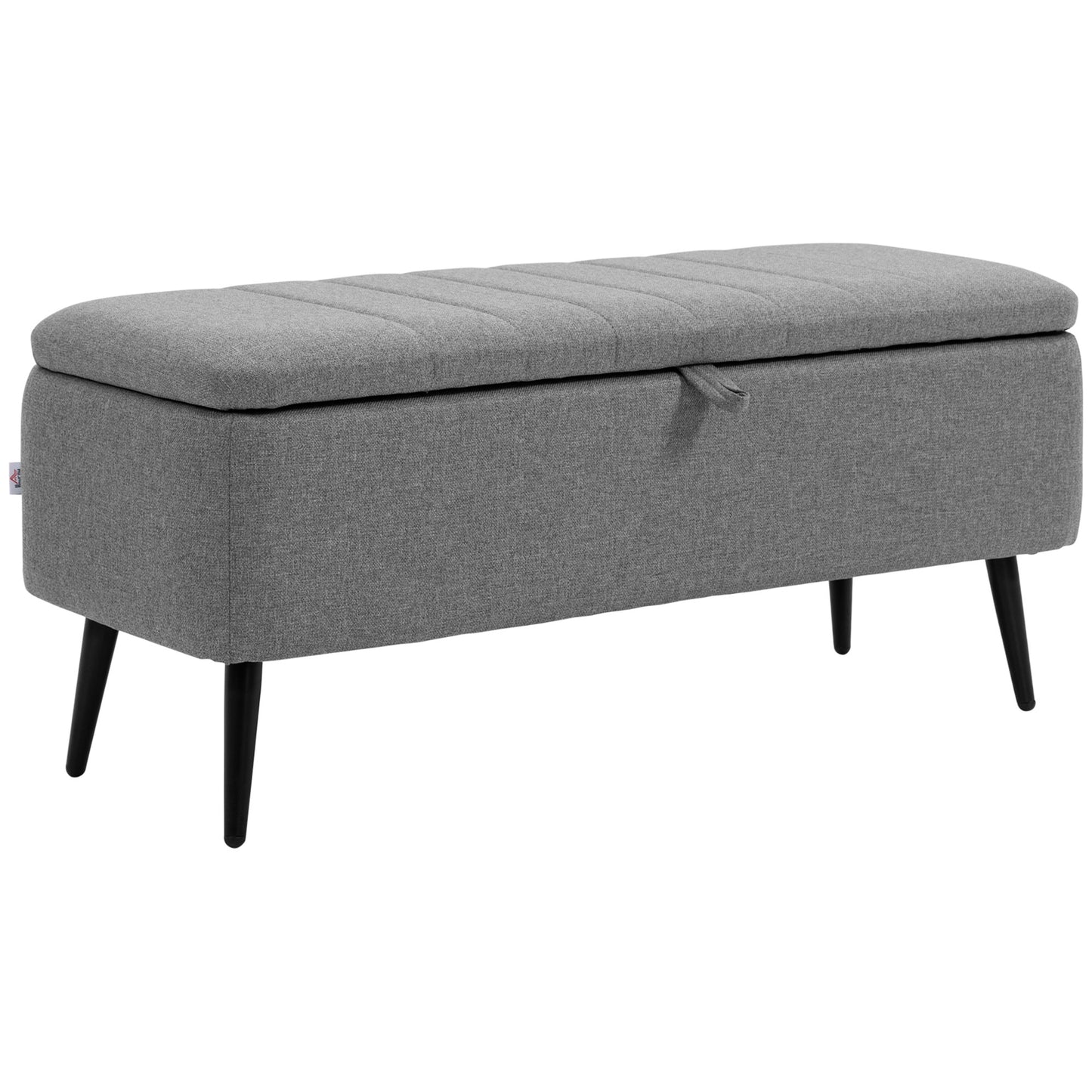 Kala Fabric Grey Rectangular Storage Ottoman Bench With Flip Top And Steel Legs