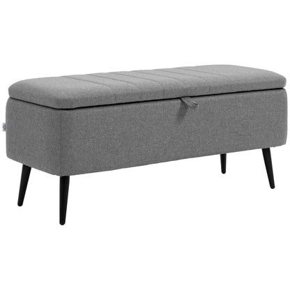 Kala Fabric Grey Rectangular Storage Ottoman Bench With Flip Top And Steel Legs