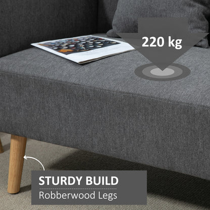 Rocoro Fabric Grey 2 Seater Sofa With Cushions Armrests And Wooden Legs
