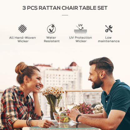 Ranoyo Ziba Grey Rattan 3 Piece Garden Bistro Set With 2 Tier Coffee Table