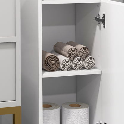 Yoco High Gloss White Freestanding Bathroom Storage Cabinet With Doors And Adjustable Shelves