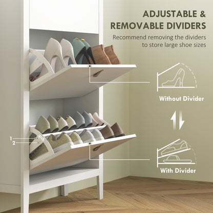 Makeve Wooden White and Natural Modern 3 Drawer Shoe Cabinet Faux Leather Handles